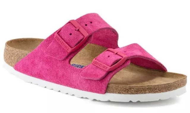 As New Birkenstock Arizona Suede Leather Fuchsia Tulip Soft Footbed Sandals35