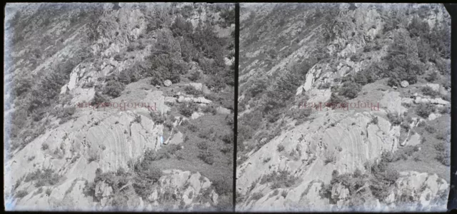 France Paysage Montagne c1940 Photo NEGATIVE Plaque Stereo Vintage V21T9n5