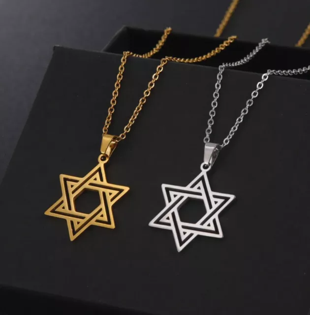 Stainless Steel Jewish Star of David Boys Mens Pendant Necklace