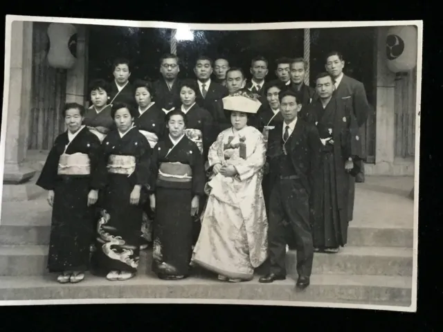 #403 Giapponese Vintage Foto 1940s / Matrimonio Sposa Sposo Kimono Fascia People
