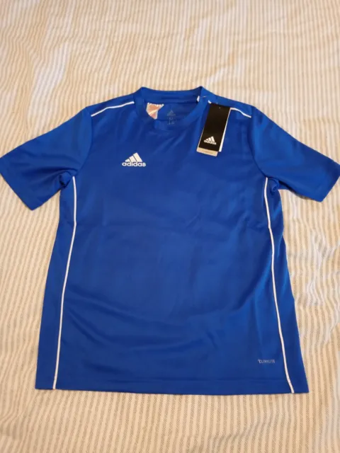 Maglietta calcio Adidas Core 18 - blu e bianco - età 11/12 anni - nuova con etichette