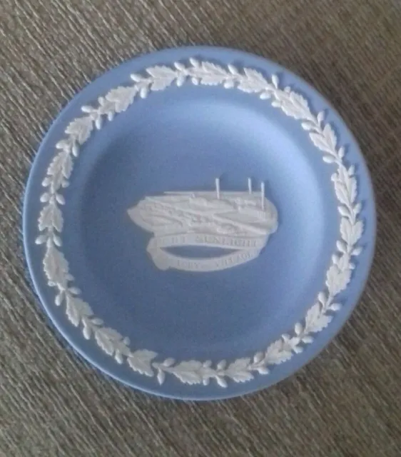 A Wedgwood white on light blue Port Sunlight round pin dish