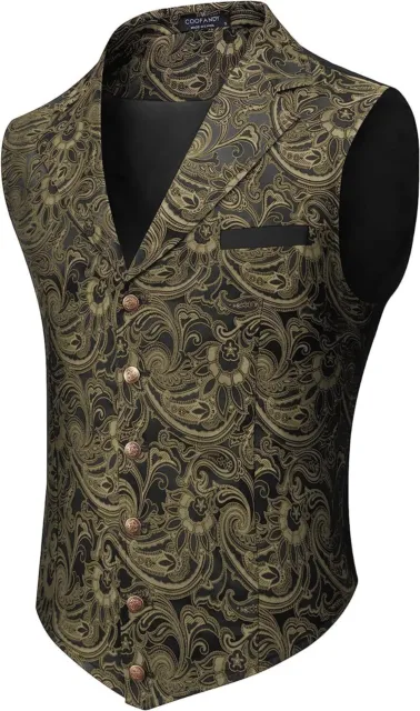 COOFANDY Mens Suit Vest Paisley Floral Victorian Vests Gothic Steampunk Formal W