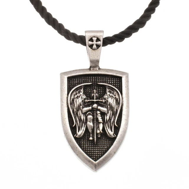 thumbnail image 2 of Saint St Michael Shield Medal Pendant Necklace - Silver, 24 Inch Chain 2 of 3
