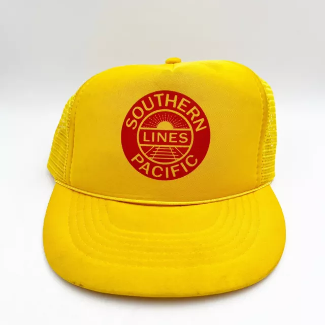 VINTAGE 1980'S SOUTHERN Pacific Lines Trucker Mesh SnapBack Yellow Hat ...