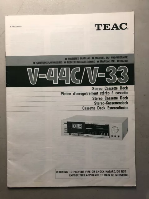 TEAC V-44C V-33 Stereo Cassette Deck owners manual