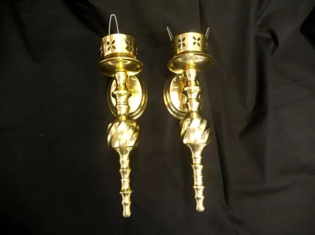 Matching Pair of 2 Brass Taper Candle Holder Sconces Petal Design Shabby Chic