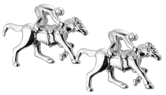 3D Silver Race Horse and Jockey Cufflinks Ascot Aintree Racing CUFFLINKS DIRECT