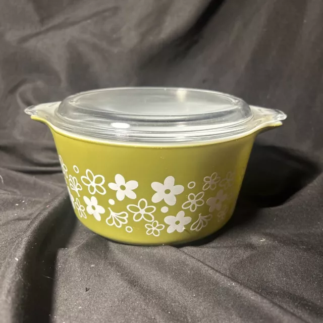 Vtg Pyrex #473 Spring Blossom Crazy Daisy 1 Qt Casserole Baking Dish With Lid