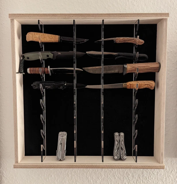 Messer-Vitrine Aus Acryl Mit Holzsockel – Präsentationsbox Für 5 Taschenmesser, Staubsicher