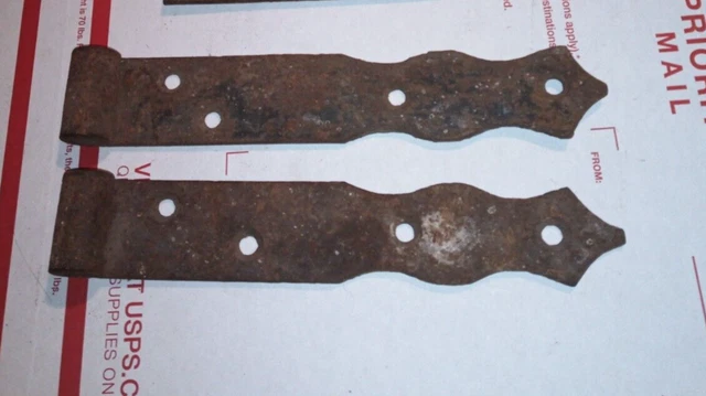 Antique Iron Barn Door Strap Hinges 8 3/4'' Long Matching Pair 2