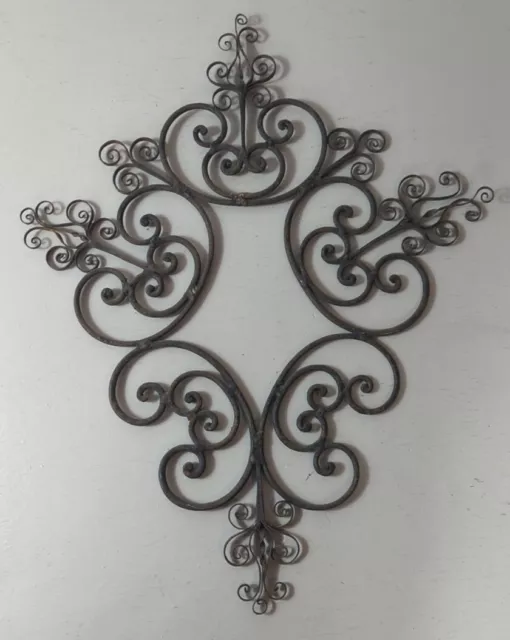 Vintage Scroll Wrought Iron Wall Decor 22" x 19", Hanging Distressed Style
