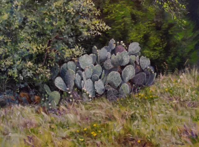 "Texas Cactus" Oil painting. 24 x 18". Jose Blanco