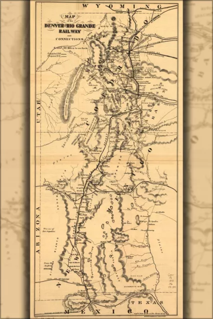 Poster, Many Sizes; Map Of Denver & Rio Grande Railroad Colorado 1873