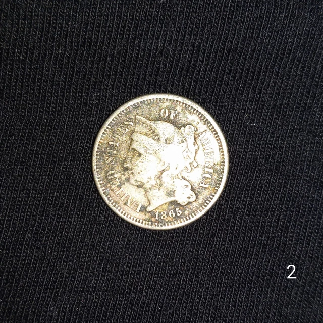 1865 Three Cent Nickel Piece 3C Circulated Civil War Date US Type Coin CC17463