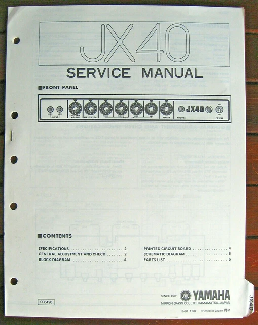 YAMAHA JX40 GUITAR Amplifier Original Service Manual, Schematics Parts