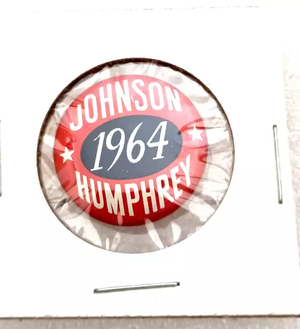 LBJ Johnson Humphrey President 1964 Political Campaign Litho Button Pin NOS New