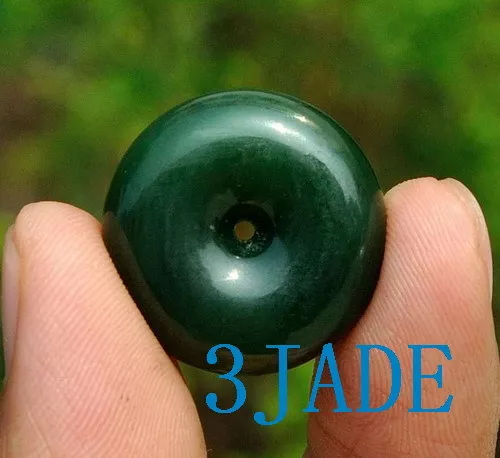 Natural Green Nephrite Jade Donut Pendant Bead Necklace