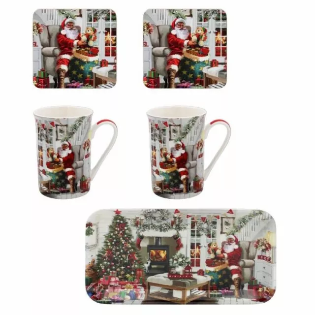 3 Sets Santa 5 Piece Gift Sets Boxed Tray 2 Mugs & 2 Coaster JOB LOT WHOLESALE