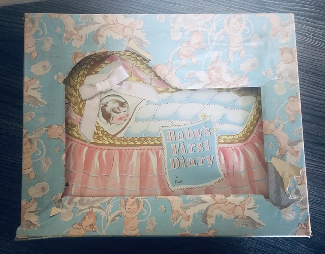 Vintage 1953 BABY'S FIRST DIARY Board book Baby Records Unused w/ Box