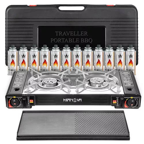 Doppel Gaskocher 2 flammig Camping Kocher Outdoor Grillplatte Gasflaschen 4,4 KW