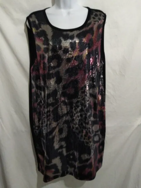 DKNYC Size XL Animal Print Sequin Front Sleeveless Shift Dress