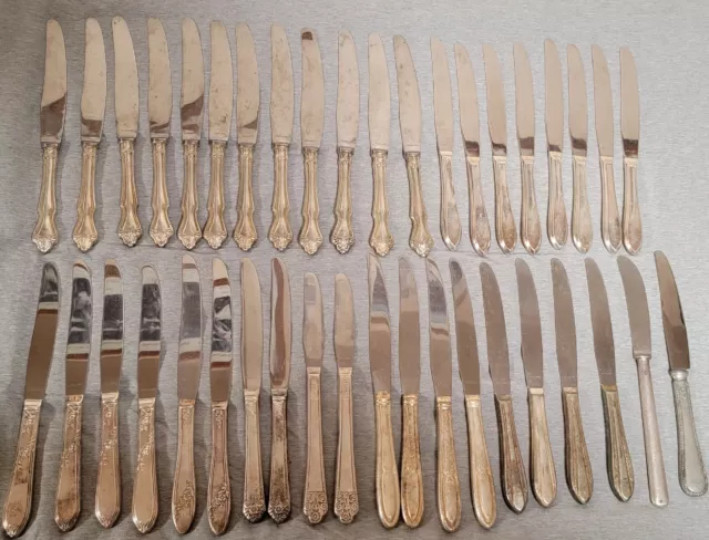 40 Mixed Silver Plated Dinner Knives-Hollow Handle-Filled For Crafting Lot#4