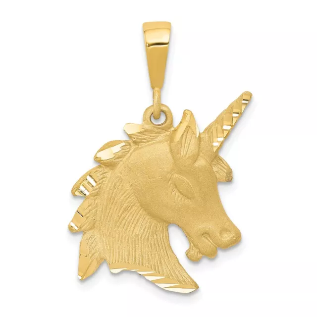 10K Yellow Gold Unicorn Head Charm Pendant Necklace for Women L-30mm, 2.59gm