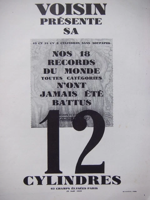 Publicité De Presse 1929 Voisin Présente Sa 12 Cylindres Sans Soupapes