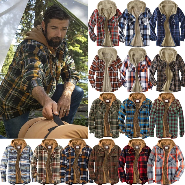 Mens Padded Shirt Fur Fleece Lined Hoodie Jacket Hooded Work Lumberjack Sherpa S 2