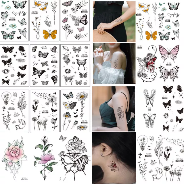 3D Butterfly Temporary Tattoos - Set of 10 - Body Art Waterproof Womens  Kids