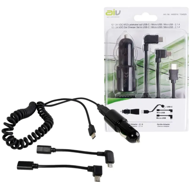AIV KFZ 12V 24V USB-C Ladekabel + Lade-Adapter Mini Micro-USB Ladegerät PKW  Auto EUR 6,90 - PicClick DE