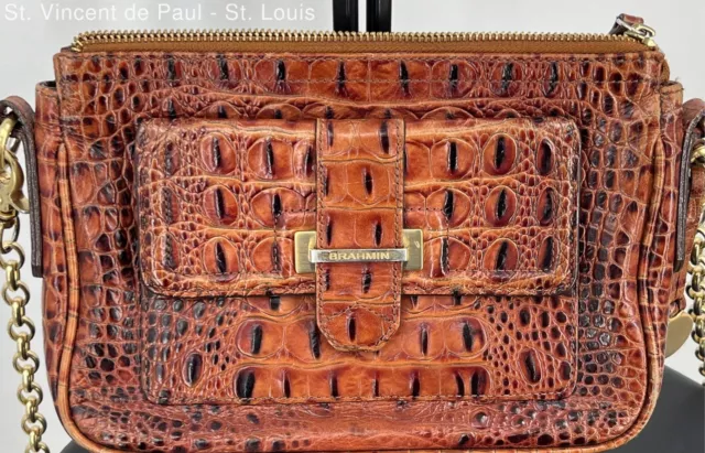Women's Brahmin Melbourne Brown Leather Crossbody Purse - Croc Embossed - Size S