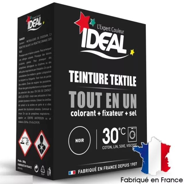 KIT TEINTURE TISSU IDEAL TOUT EN 1 NOIR colorant + fixateur + sel