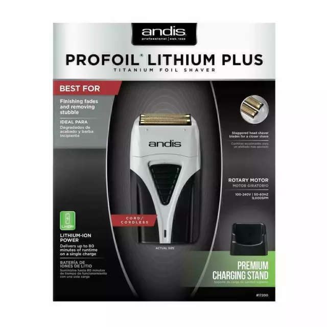 NEW Andis #17200 Titanium Foil Shaver Profoil Lithium Plus Razor Charging Dock