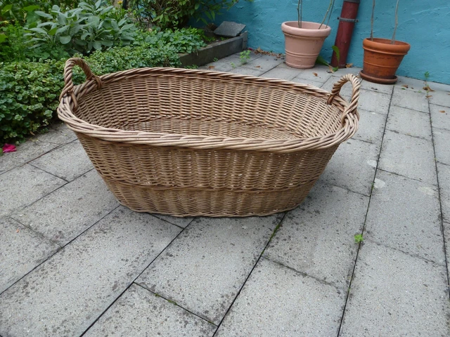 ALTER WÄSCHEKORB, KORB, Weidenkorb 2 Griffe Pflanzkorb Retro Vintage