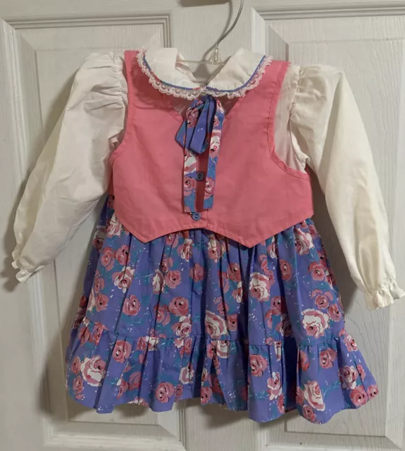 Vintage Catton Candy  Dress 60s Blue Pink White Rose Size 3T Toddler