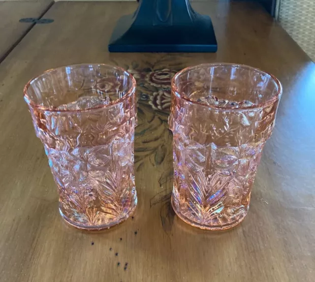 Two Vintage Imperial Glass Tiger Lily Pink Lustre Tumbler 4 3/8”