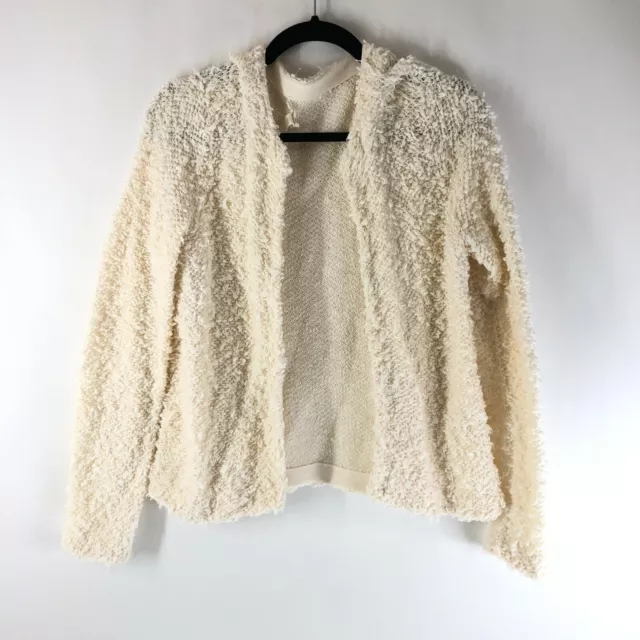 Eileen Fisher Womens Cardigan Sweater Fuzzy Organic Cotton Open Front Ivory M