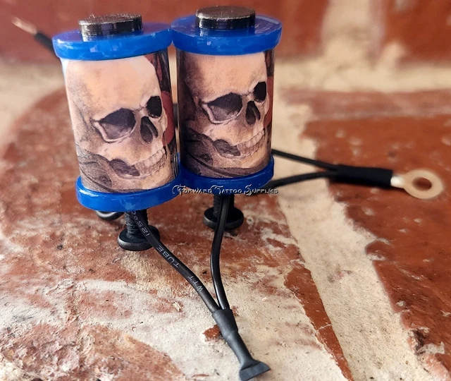 Piezas de máquina de tatuaje de 1,25" 8-32 bobinas 8 envolturas azul verdadero lavadoras calaveras hechas a mano