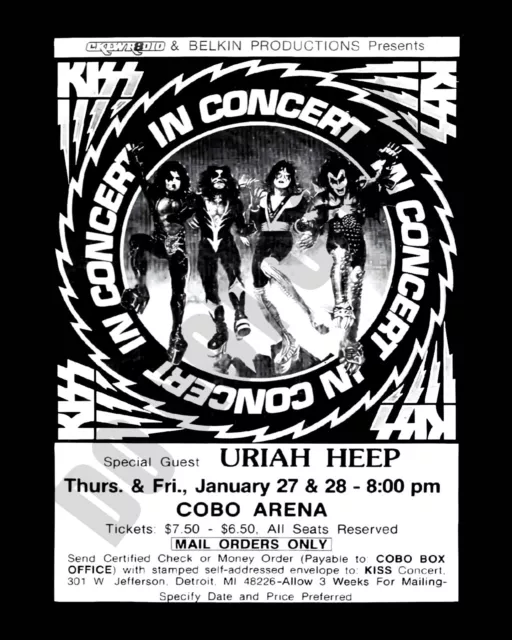 Jan 1977 CKLW KISS Uriah Heep Detroit Cobo Arena Concert Newspaper Ad 8x10 Photo