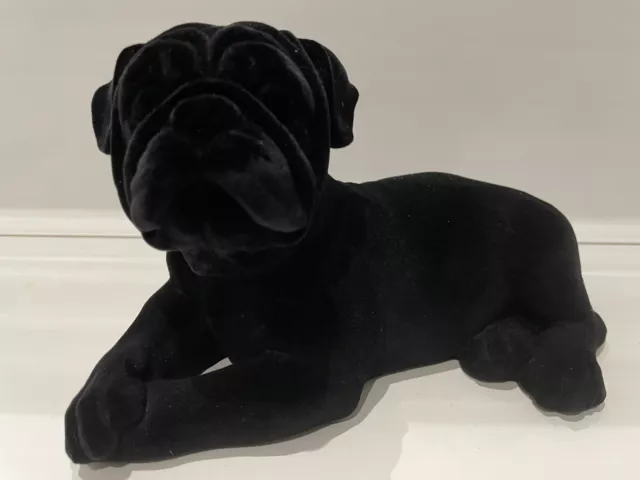 Velveteen Lying Black Pug Ornament Dog Figurine Gift Present