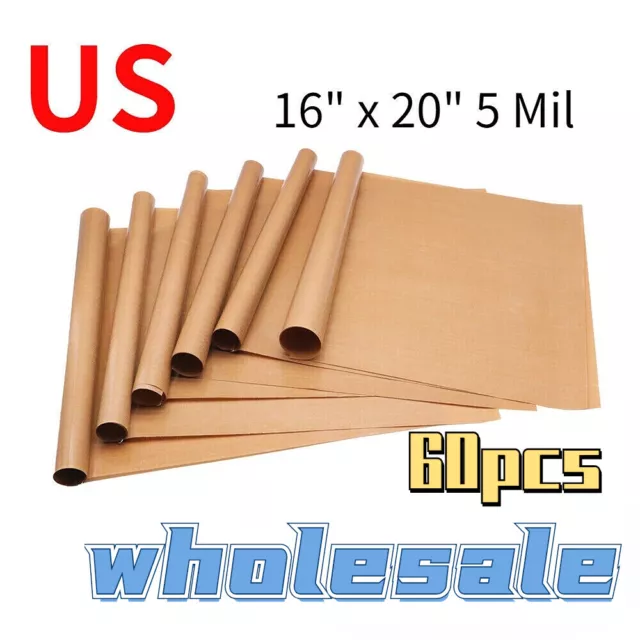 16" x 20" 5 Mil Heat Press Cover Sheet PTFE Coated Fiberglass Fabric 60pcs