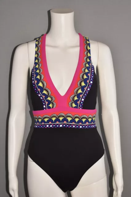 TRINA TURK NEW $162 Tanzania Scarf V-Plunge One Piece Swimsuit Size 0