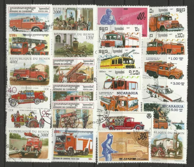 FIRE ENGINES Collection Packet of 25 Different WORLD FIRE FIGHTING Stamps