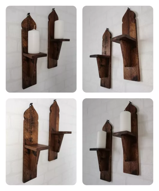 Handmade Reclaimed Wood Old Church Style Moroccan Dome Wall Sconce Candle Holder