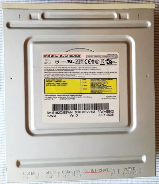 Toshiba Samsung Writemaster SH-S182D CD/DVD burner IDE desktop PC internal drive