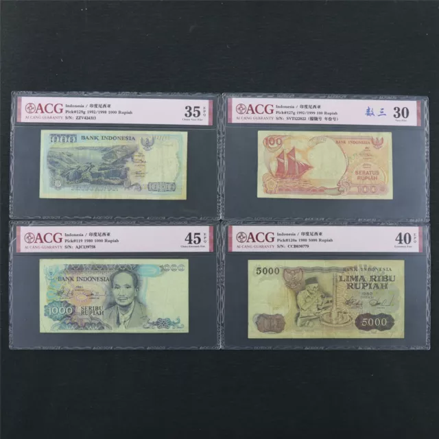1980/1992/1999/1998 Indonesia 1000/100/5000 Rupiah Pick#119/120a/129g/127g 4PCS
