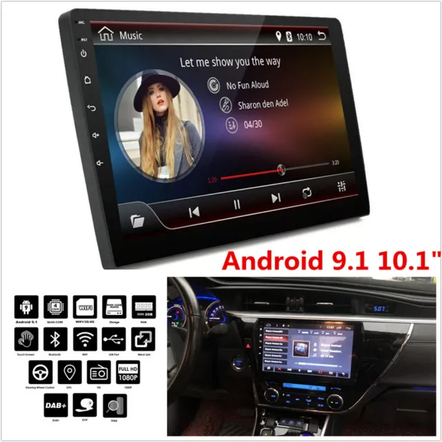 10.1" 2Din Android 9.1 Quad-core 2+32G Car Stereo GPS Wifi BT DAB 3G 4G DVR DAB