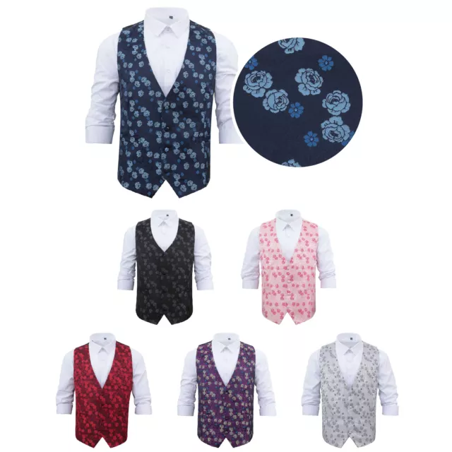 Gilet da smoking da uomo in tessuto floreale rosa formale da sposa di DQT